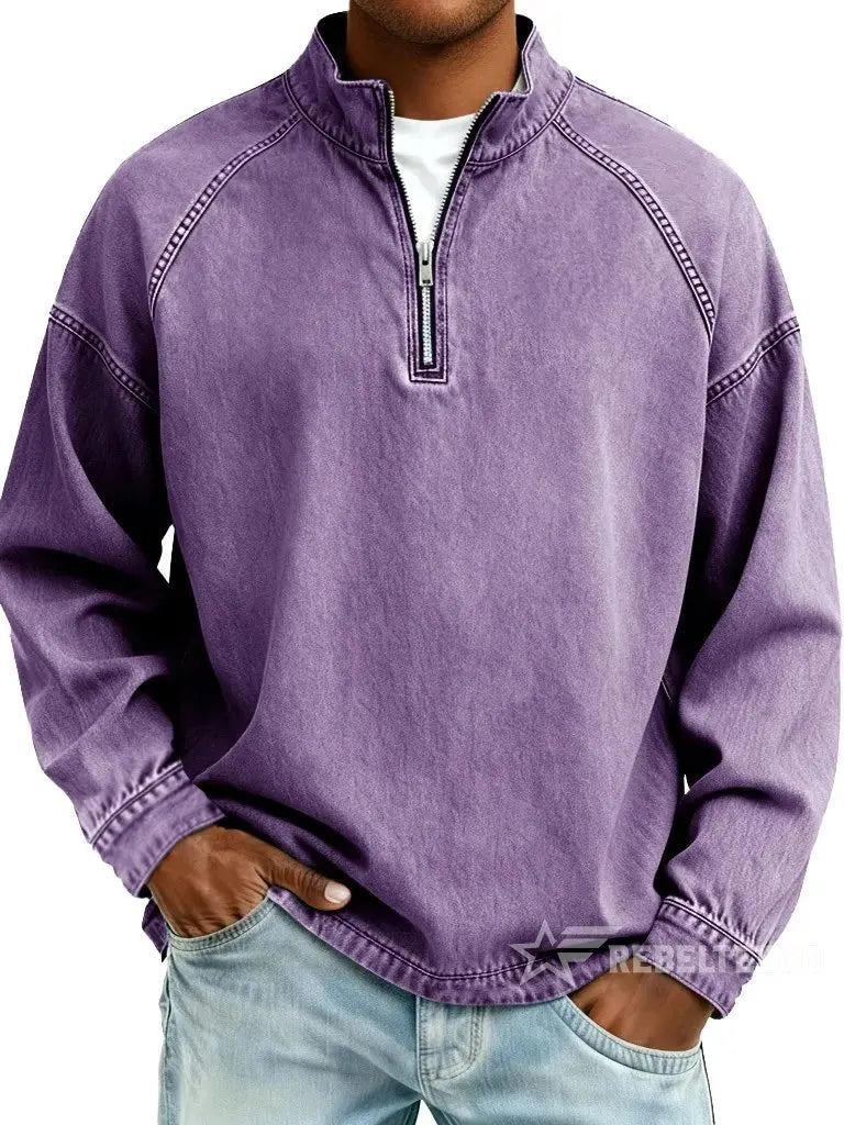 Sweatshirt de Homem com Meio Fecho e Acabamento Desgastado