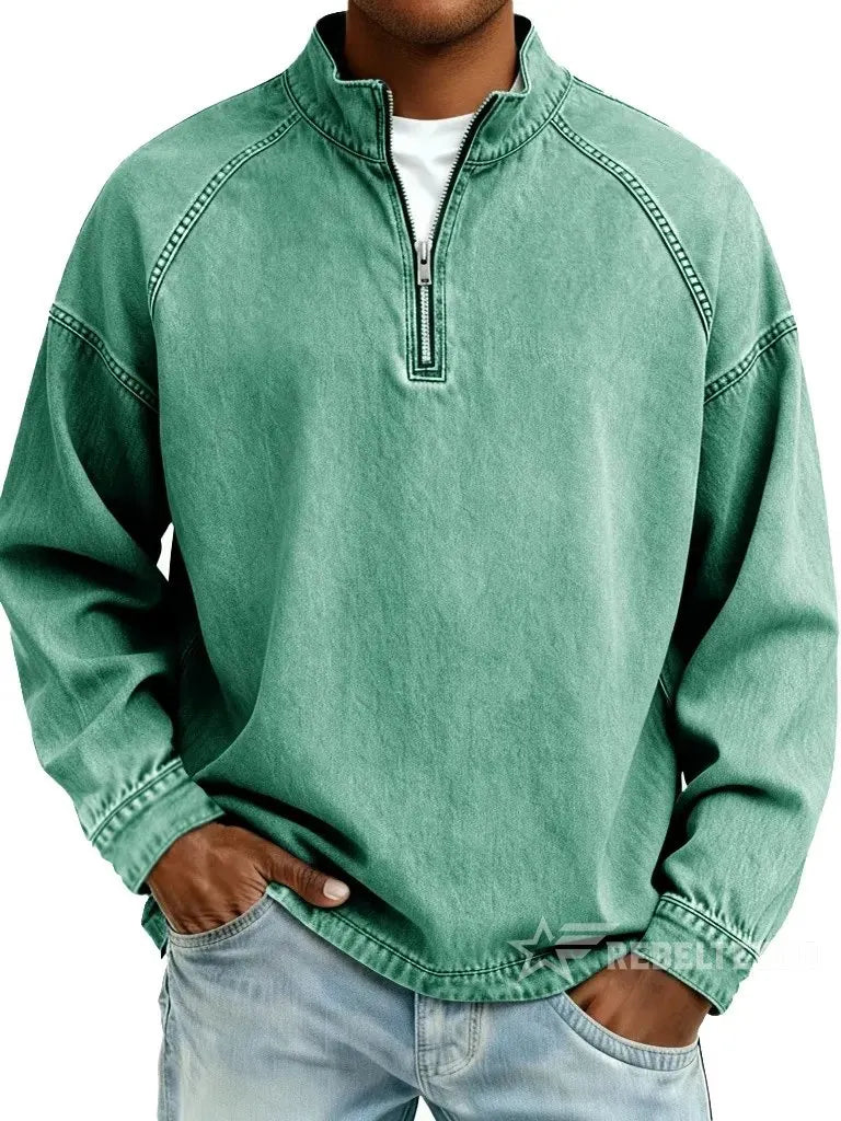 Sweatshirt de Homem com Meio Fecho e Acabamento Desgastado